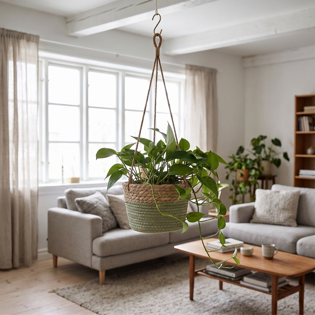 Hanging Jute Planter Basket, lifestyle photo