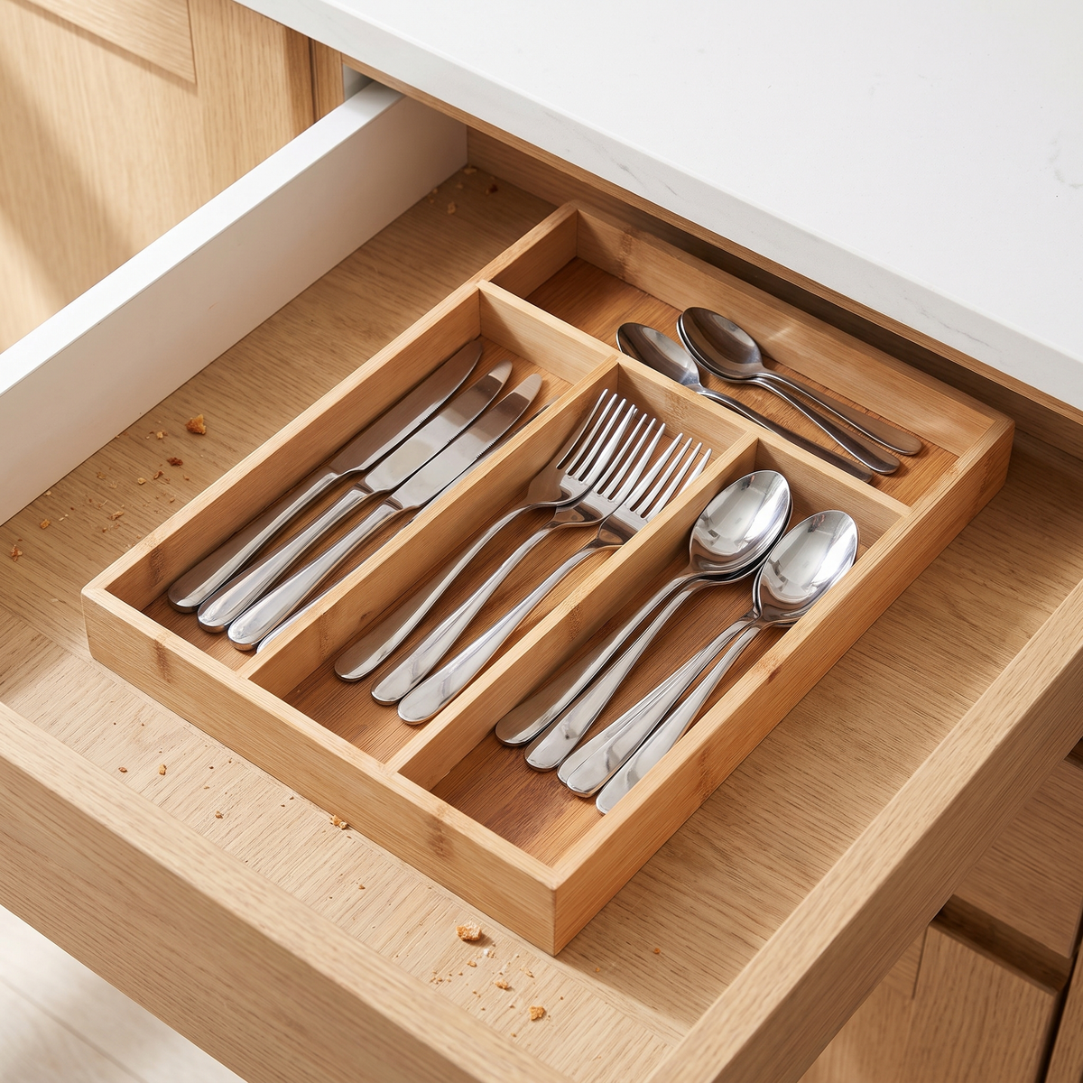 Bamboo Cutlery Drawer Organizer, lifestyle photo