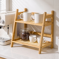 2-Tier Bamboo Countertop Shelf with Woven Shelves, lifestyle photo