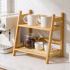 2-Tier Bamboo Countertop Shelf with Woven Shelves, lifestyle photo