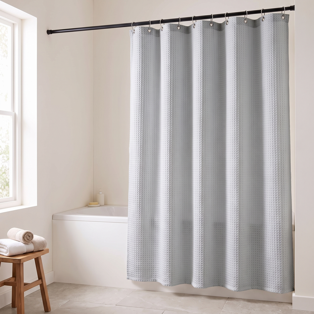 Waffle Weave Shower Curtain, lifestyle photo