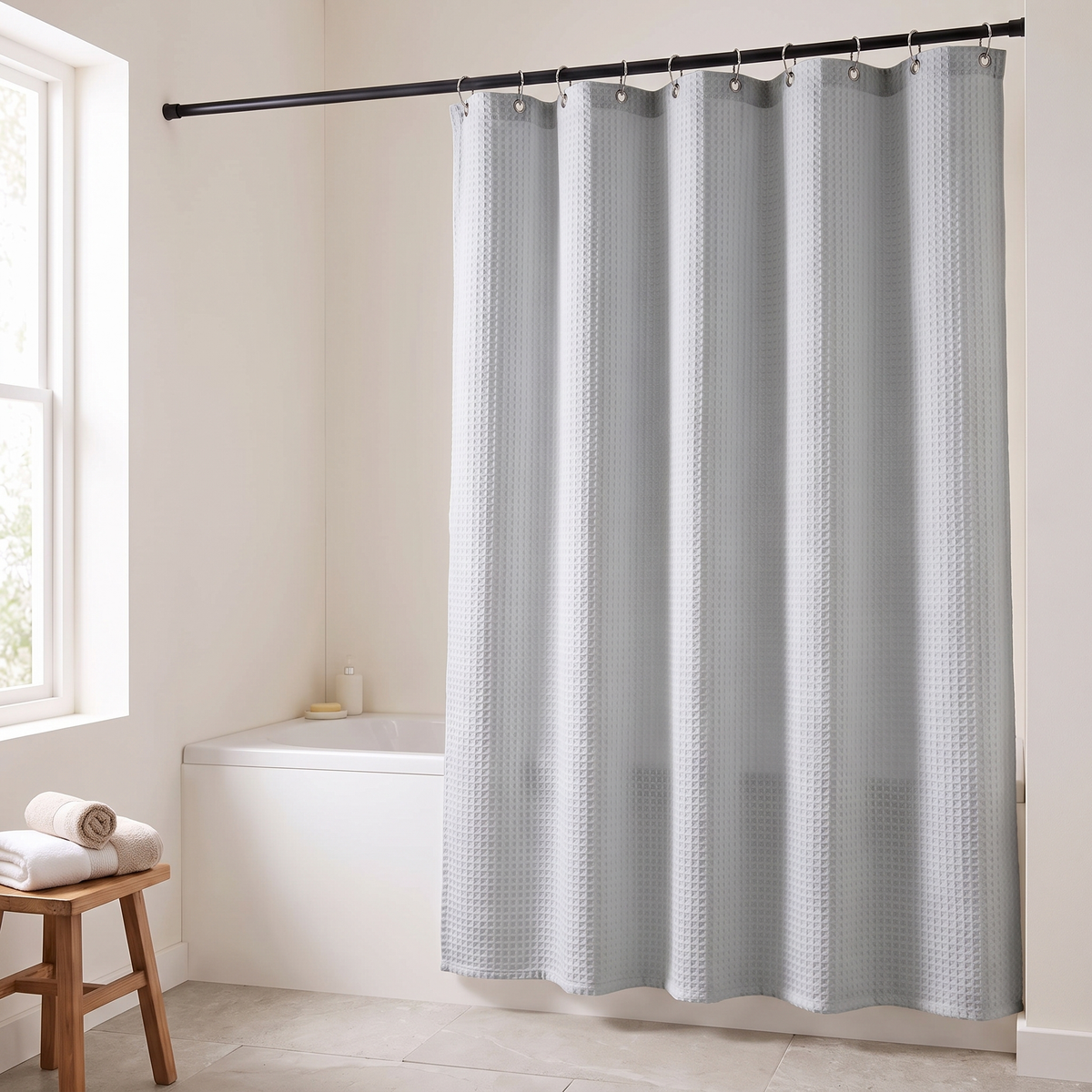 Waffle Weave Shower Curtain, lifestyle photo