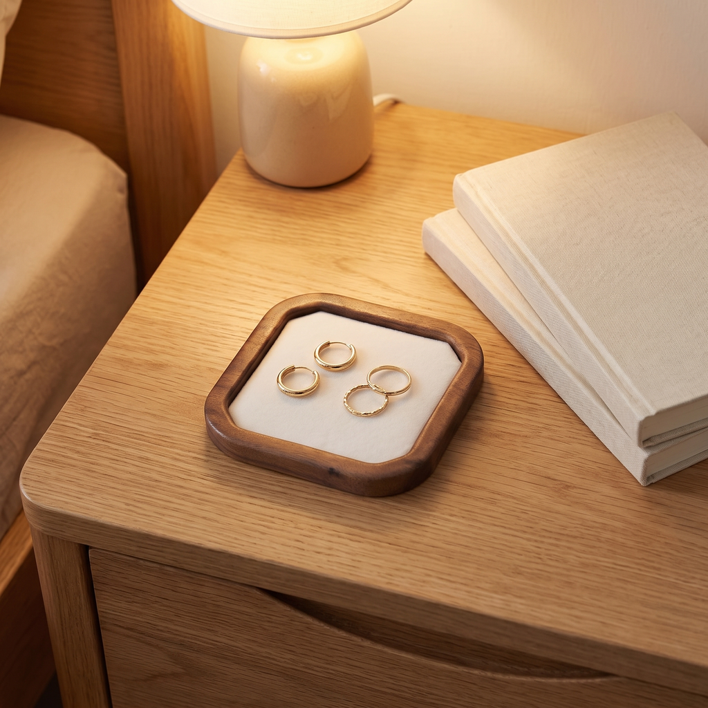 Walnut-Tone Wooden Jewelry Tray, lifestyle photo