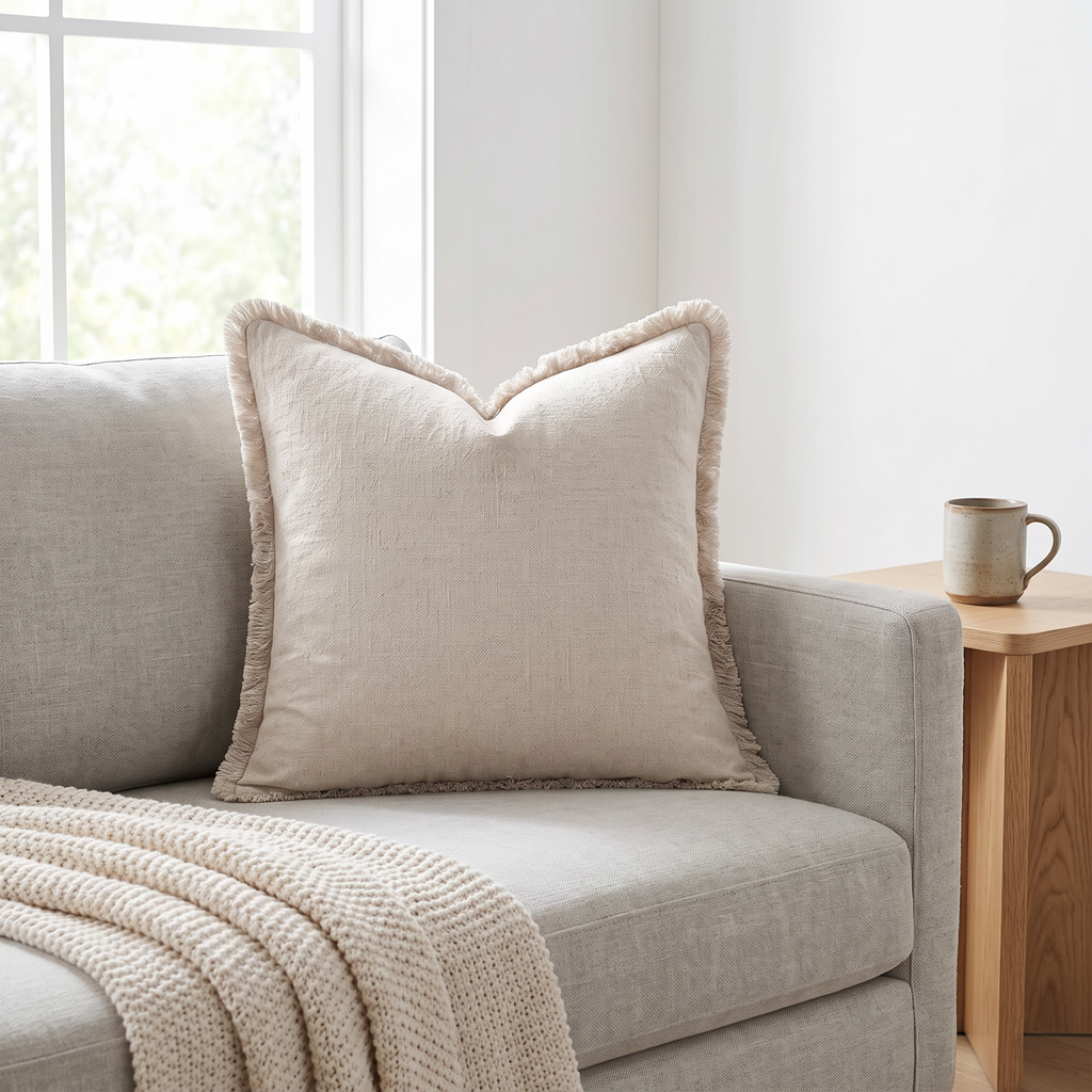 Fringed Linen Pillow Cover, lifestyle photo