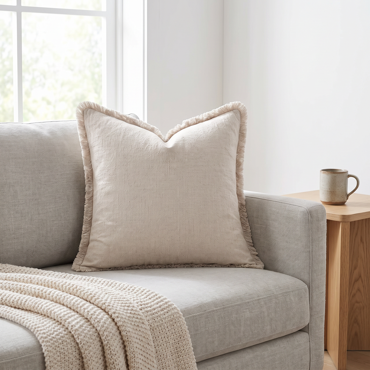Fringed Linen Pillow Cover, lifestyle photo