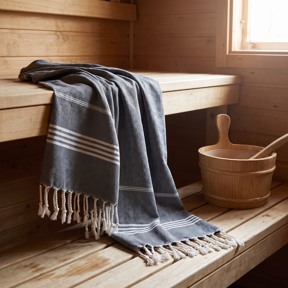 Turkish-Style Towel with Tassels, bathroom accessory, lifestyle photo