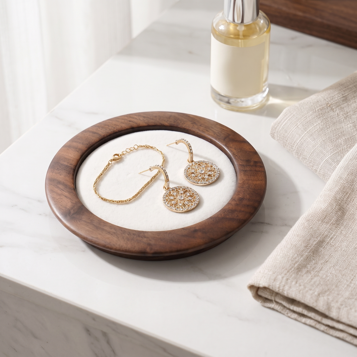 Walnut-Tone Wooden Jewelry Tray, lifestyle photo