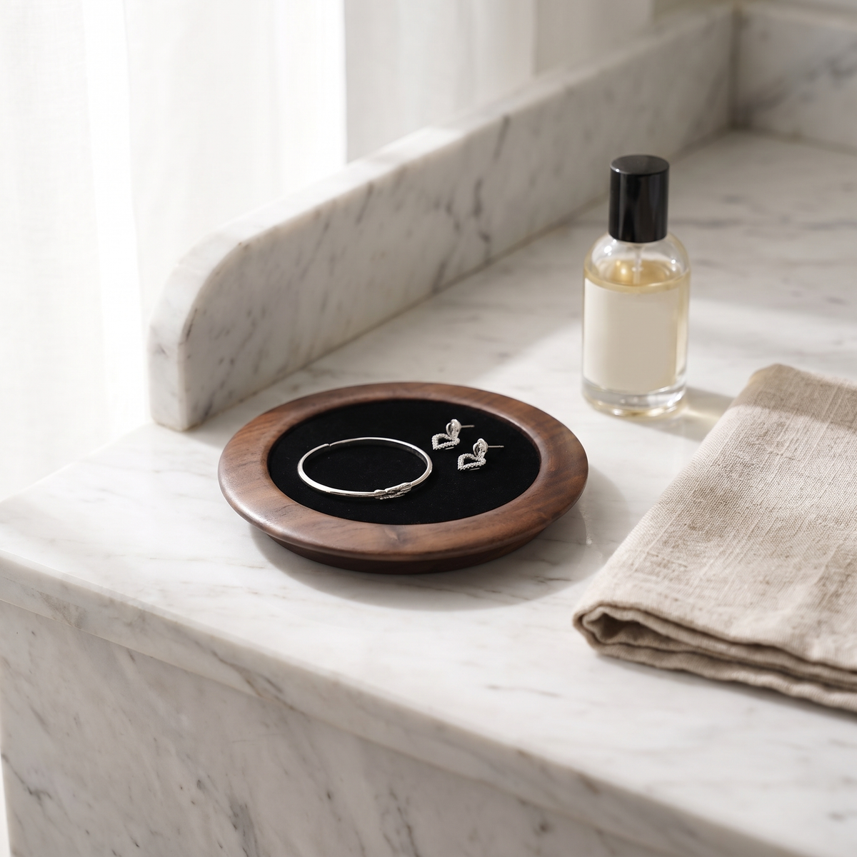 Walnut-Tone Wooden Jewelry Tray, lifestyle photo