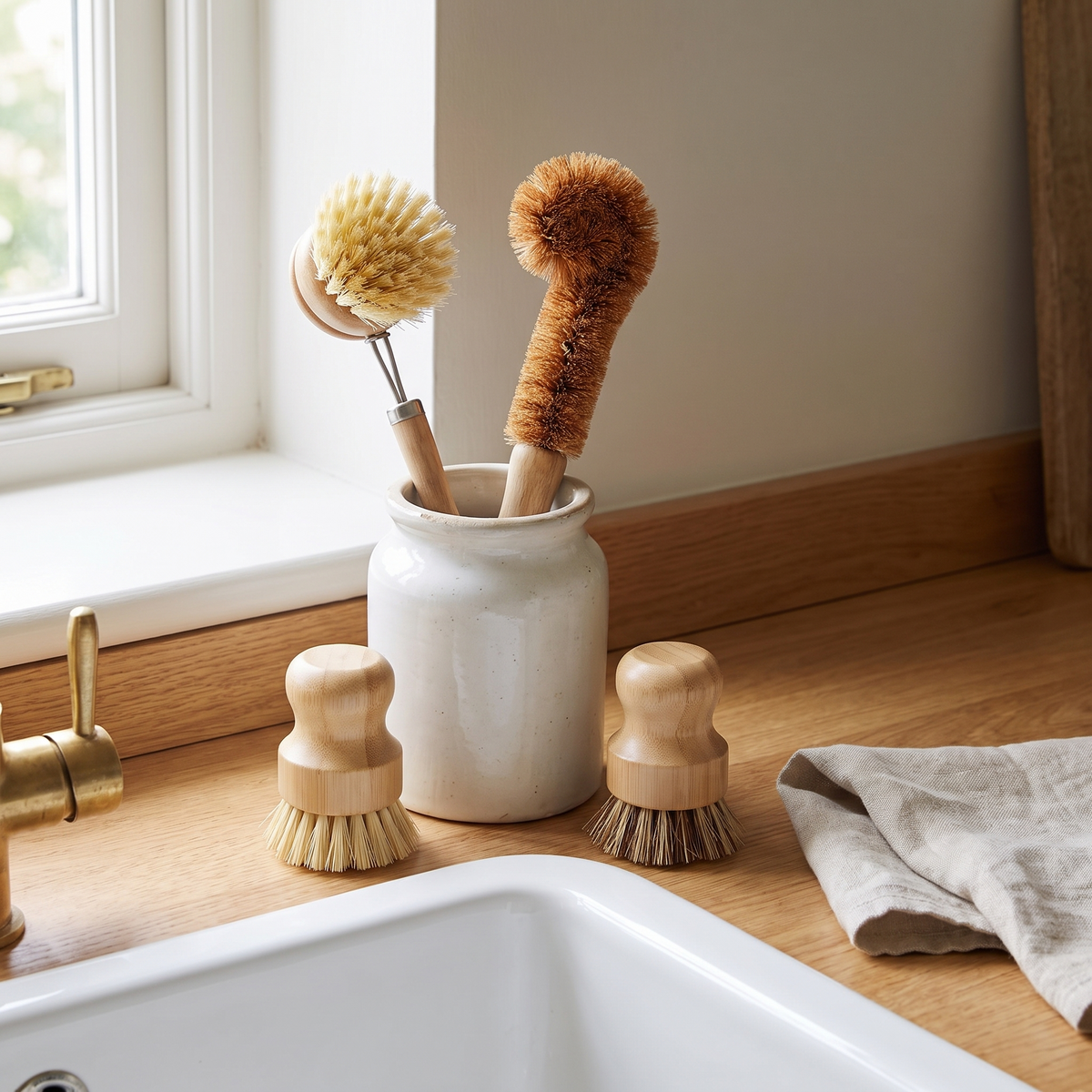 Bamboo Dish Brush Set of 4, lifestyle photo
