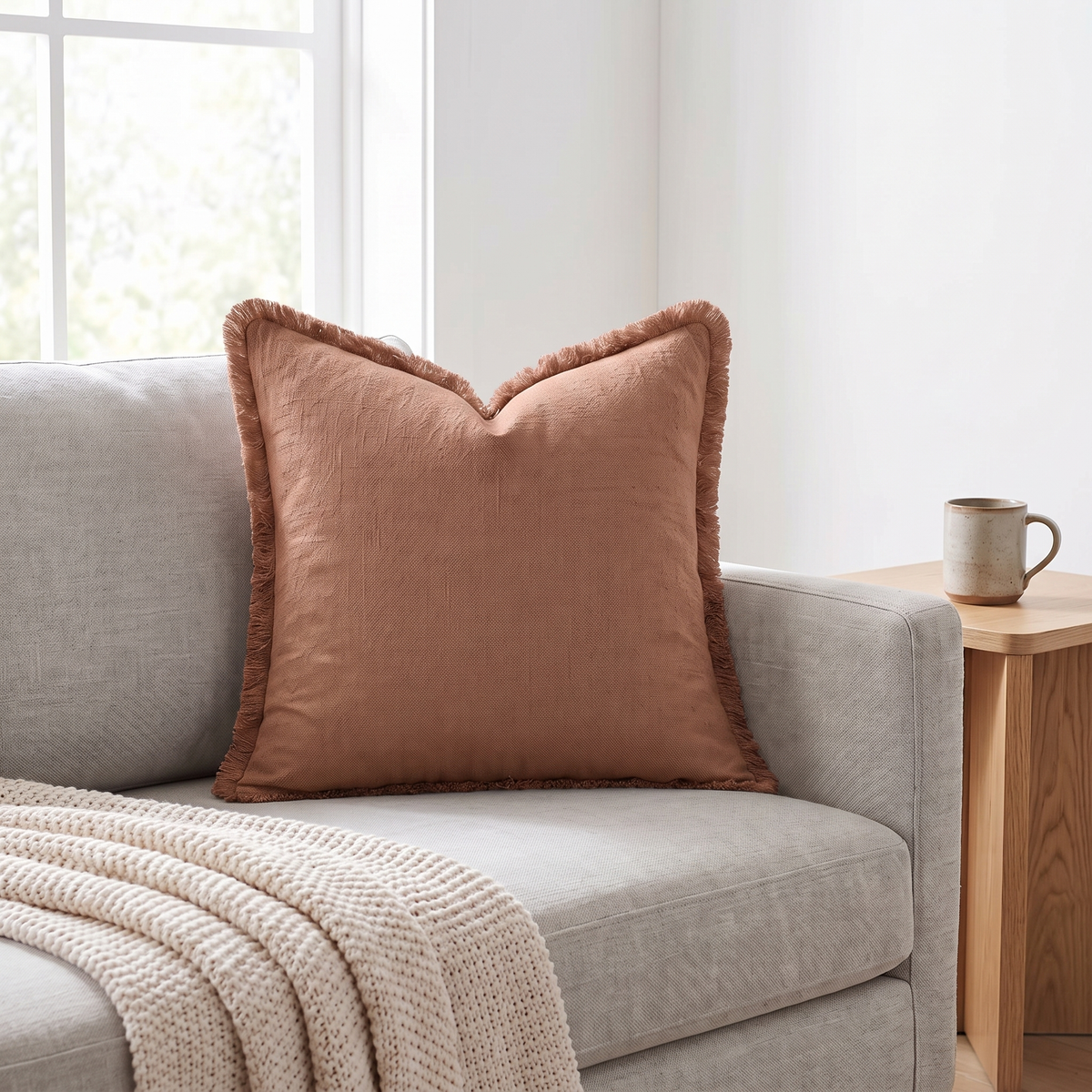 Fringed Linen Pillow Cover, lifestyle photo