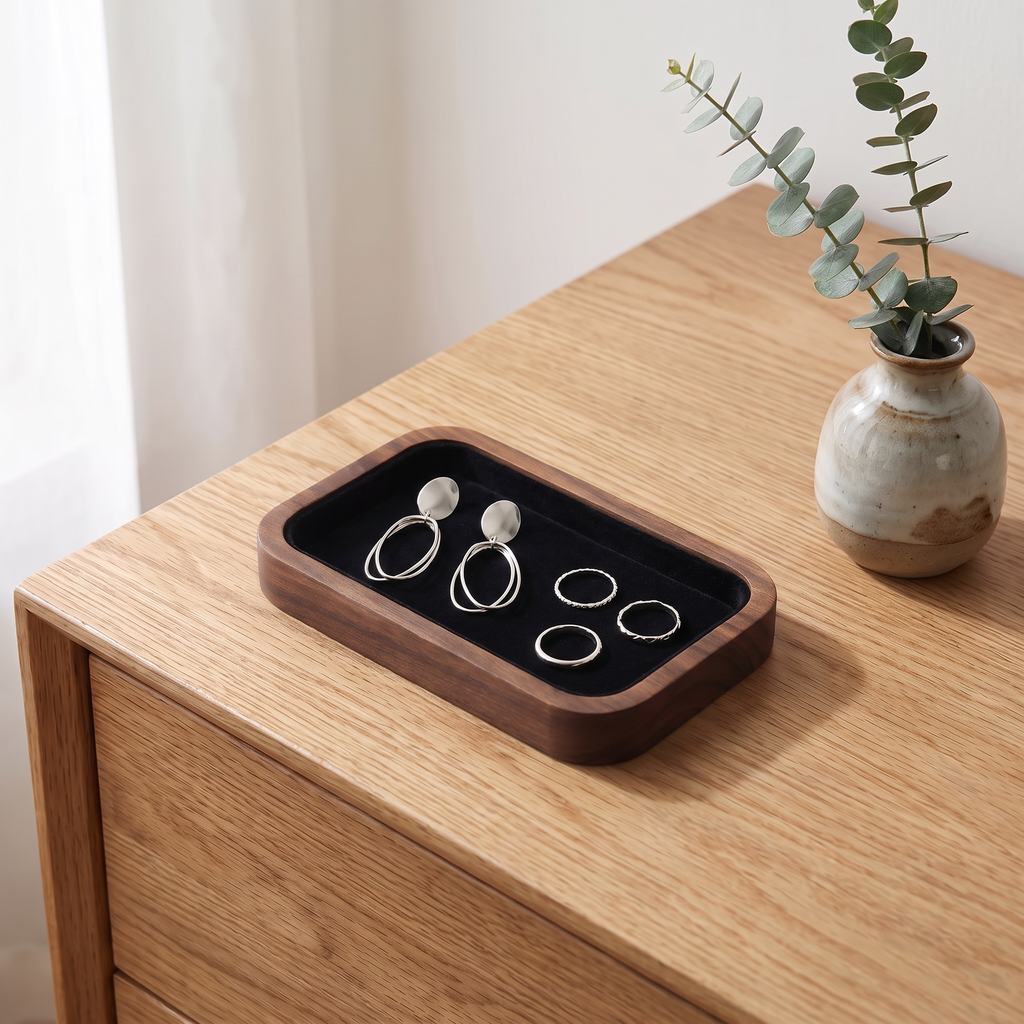 Walnut-Tone Wooden Jewelry Tray, lifestyle photo