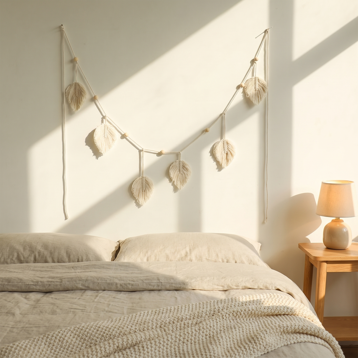 Macrame Leaf Garland, wall art, lifestyle photo