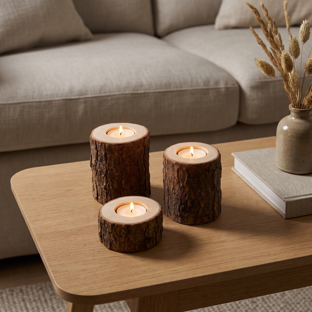 Tree Stump Tealight Holders Set of 3, lifestyle photo