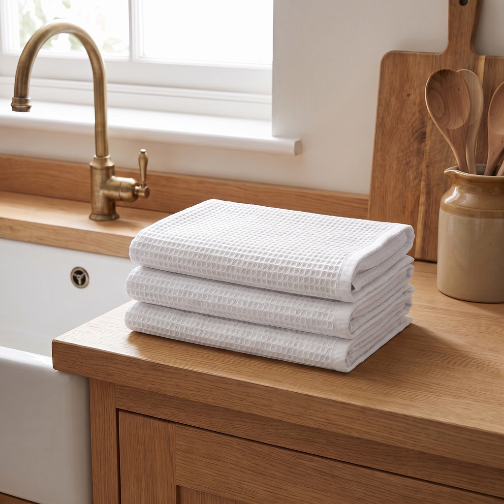 Waffle Weave Kitchen Towels Set of 3, lifestyle photo