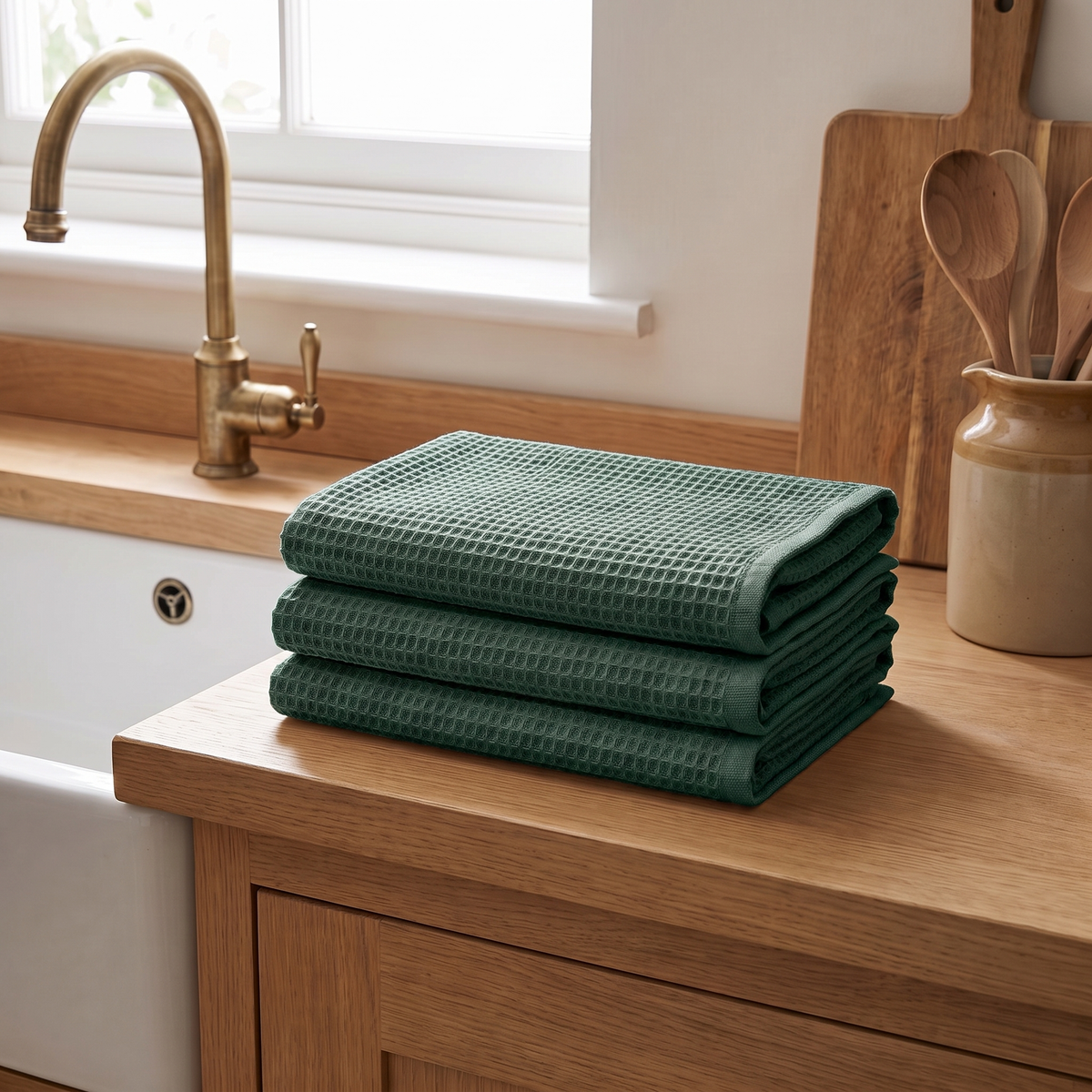 Waffle Weave Kitchen Towels Set of 3, lifestyle photo