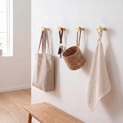 Brass Wall Hooks Set of 4, lifestyle photo