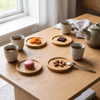 Solid Wood Dessert Plates Set of 4, lifestyle photo