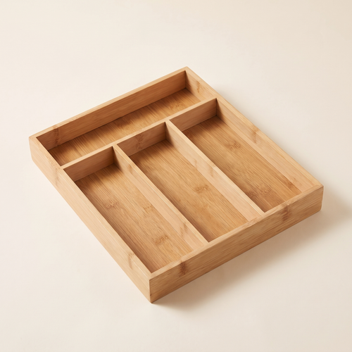 Bamboo cutlery drawer organizer, product photo