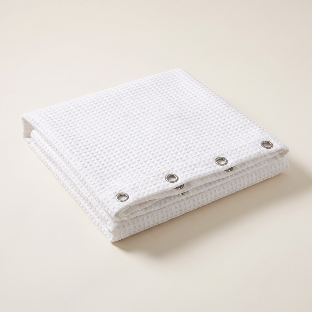 Waffle weave shower curtain, product photo
