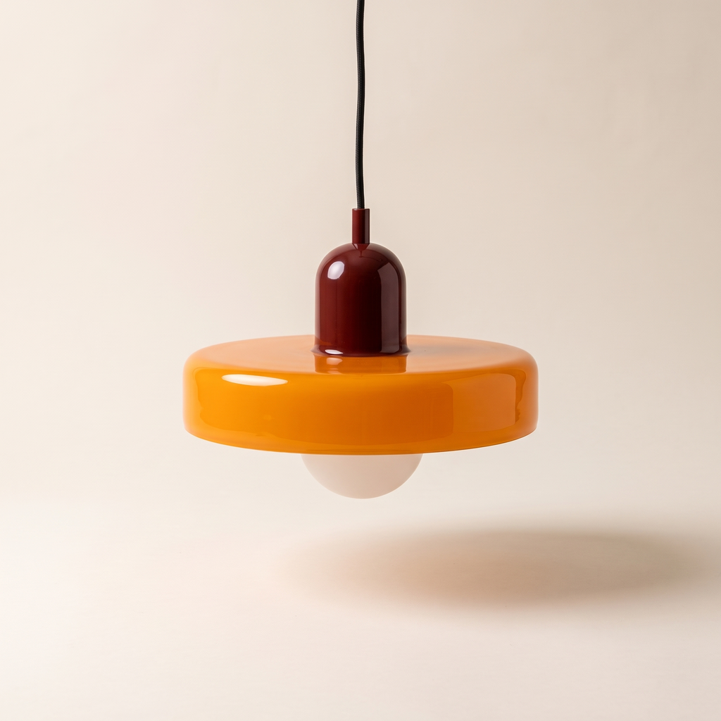 Colored glass disc pendant light, product photo