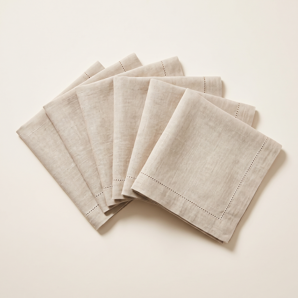 Hemstitched linen napkins set of 6, product photo