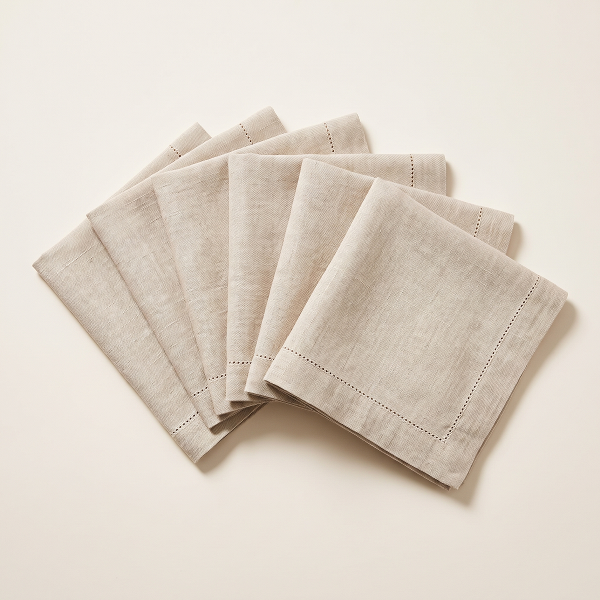 Hemstitched linen napkins set of 6, product photo