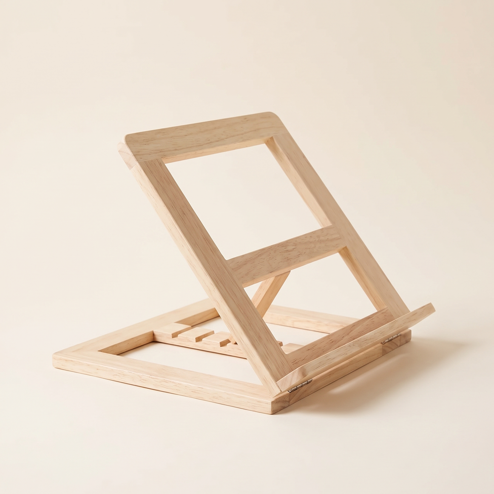 Foldable Wooden Reading Stand, Adjustable Book and Recipe Holder for Desk, Kitchen and Study