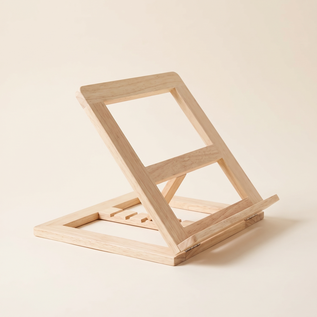 Foldable wooden reading stand, product photo