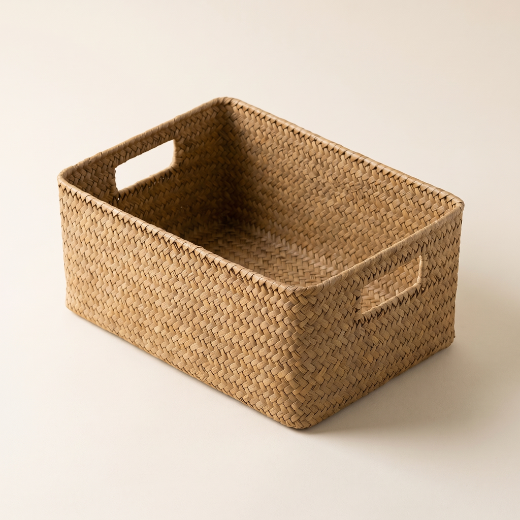 Woven seagrass basket, product photo