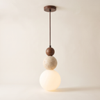 Travertine and glass bead pendant light, product photo