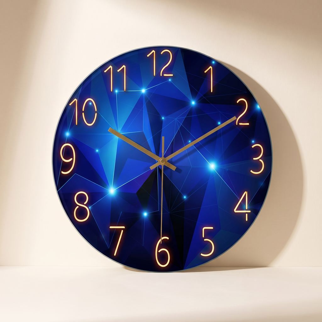 Dark blue glass wall clock, product photo