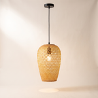Hand-woven bamboo pendant light, product photo