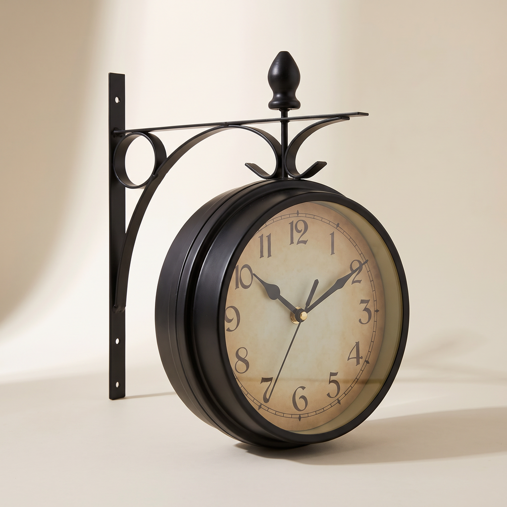 Double-sided station wall clock, product photo
