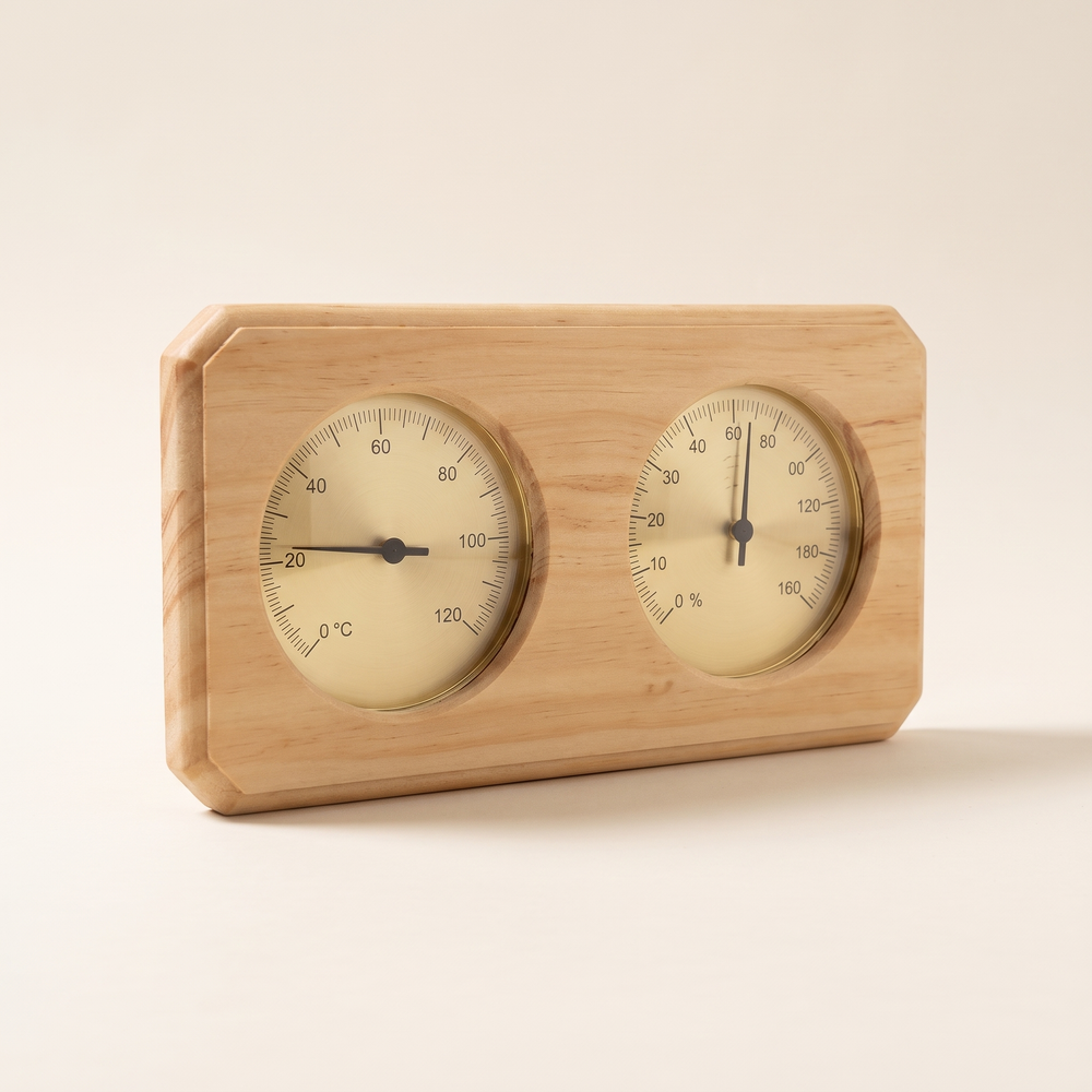 Sauna Thermometer Hygrometer, Wall-Mounted Wooden 2-in-1 Temperature and Humidity Meter for Home and Hotel Saunas