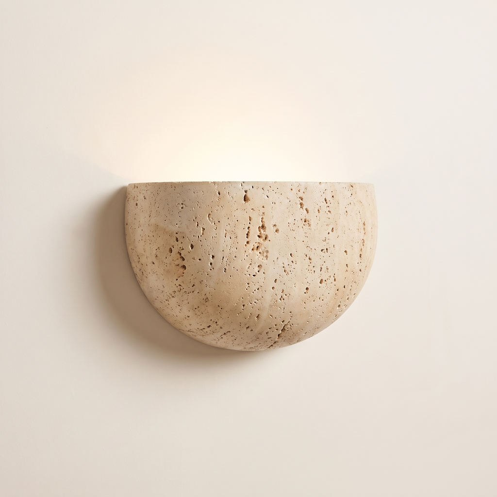 Travertine half dome wall light, product photo