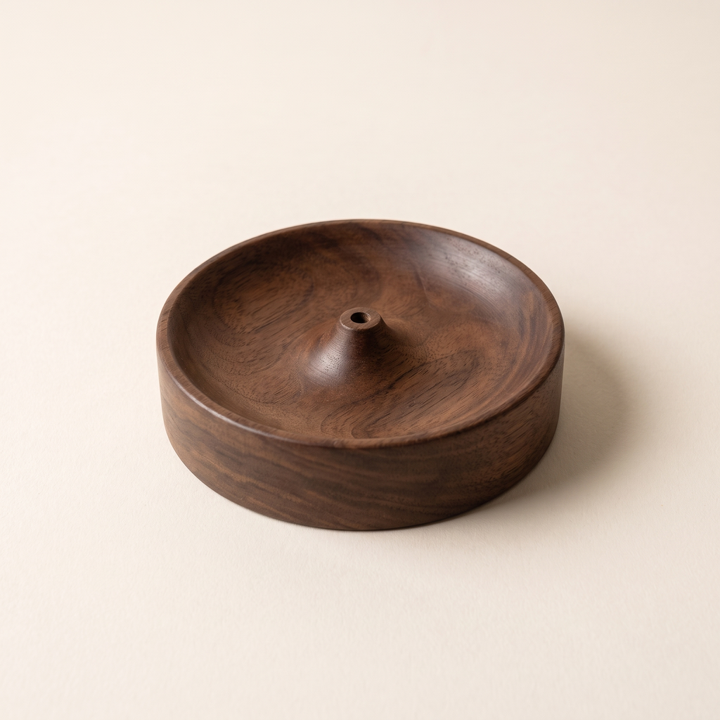 Walnut incense holder, product photo