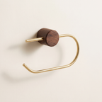 Wood and brass toilet paper holder, product photo