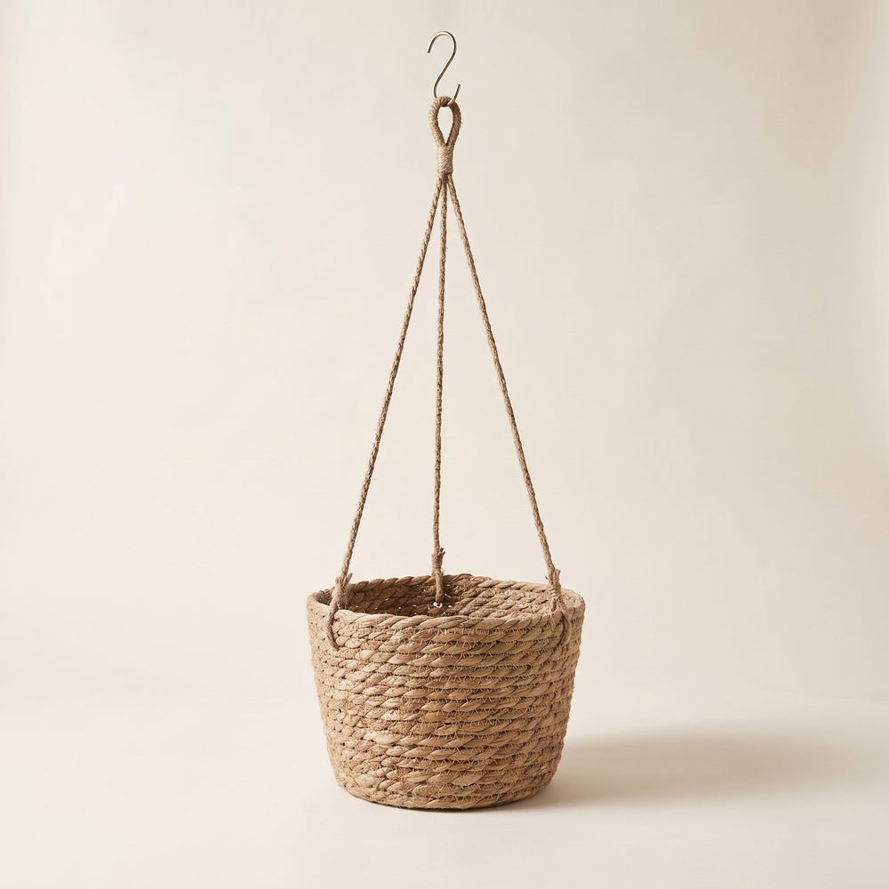 Hanging Jute Planter Basket, Woven Rope Plant Pot Holder for Indoor and Outdoor Flowers, Natural, Gray or Sage