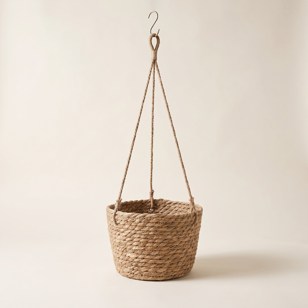 Hanging jute planter basket, product photo