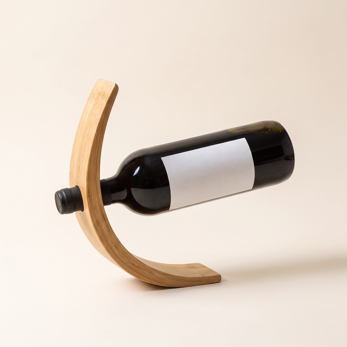 Bamboo balance wine bottle holder, product photo