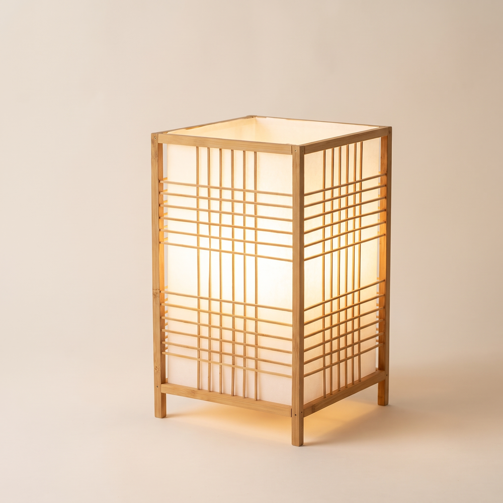 Woven Bamboo Table Lamp, Handmade Bedside and Desk Light for Bedroom, Living Room and Study, E27 Bulb Not Included, US or EU Plug
