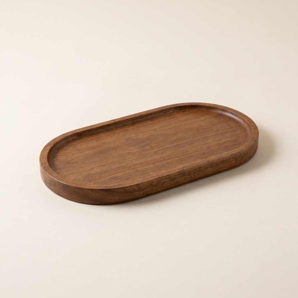 Oval wooden serving platter, product photo