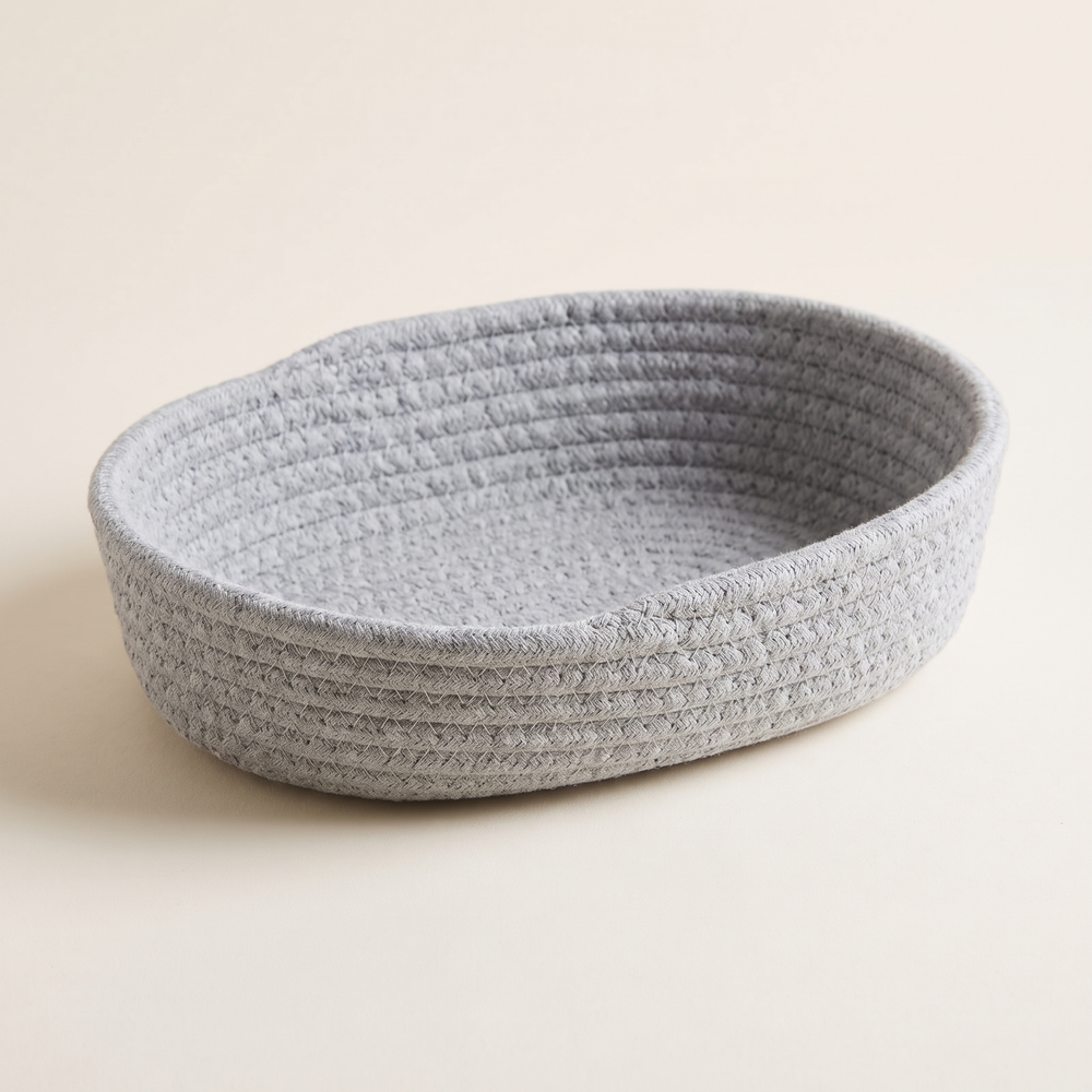 Cotton Rope Storage Basket, Nordic Woven Organizer for Cosmetics, Keys and Desk Sundries, Grey