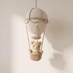 Crochet hot air balloon wall hanging, product photo