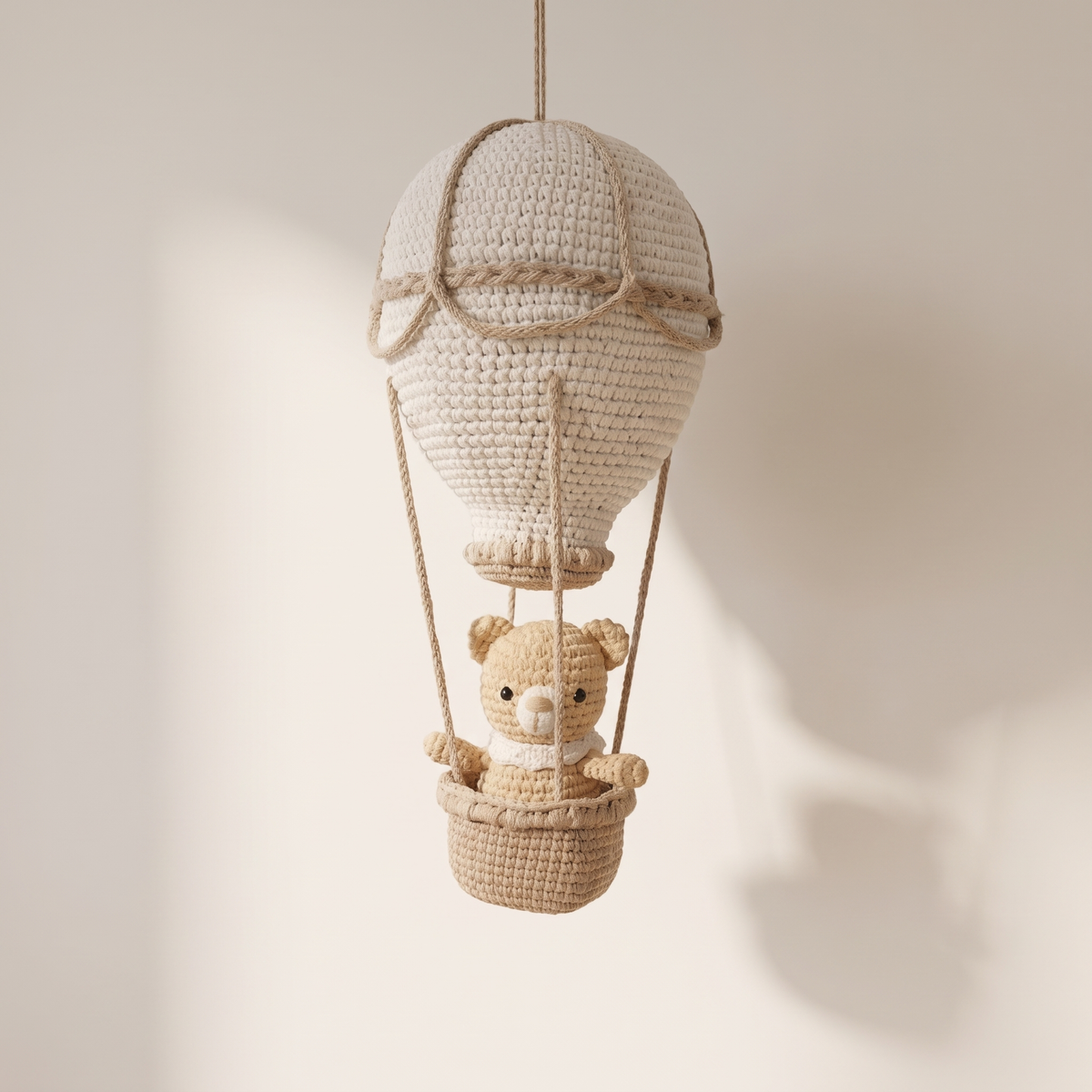 Crochet hot air balloon wall hanging, product photo