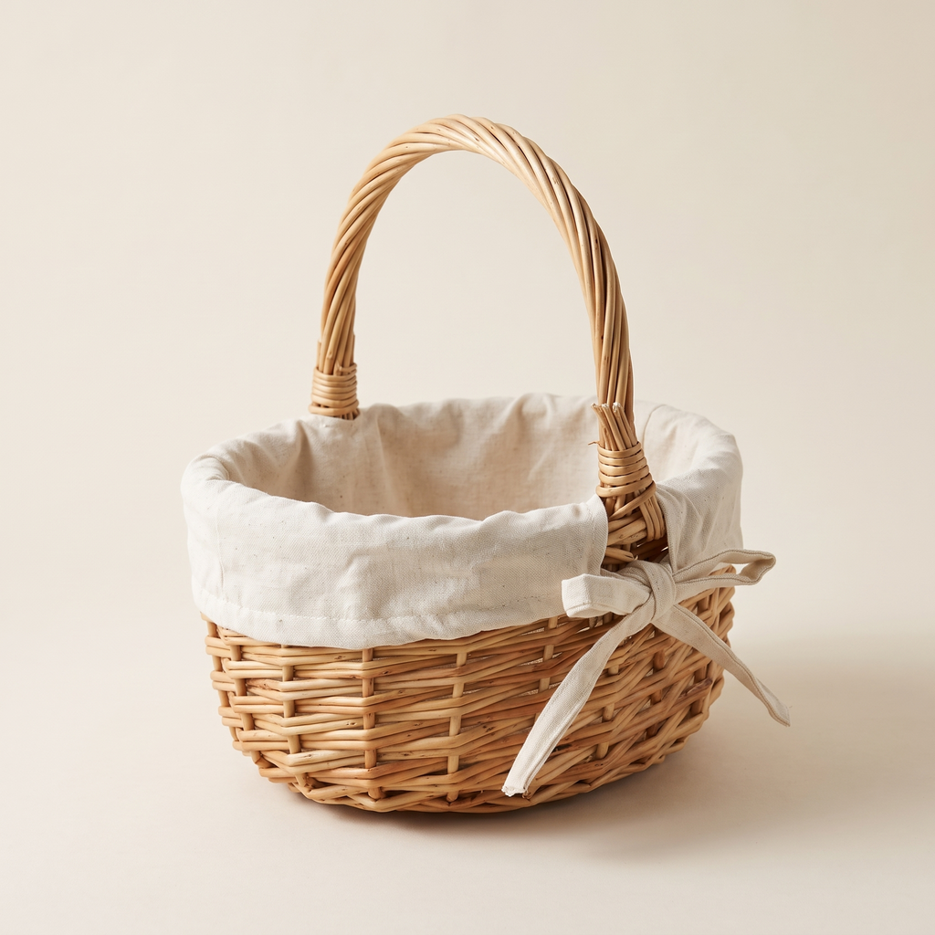 Rattan tote basket with washable lining, product photo