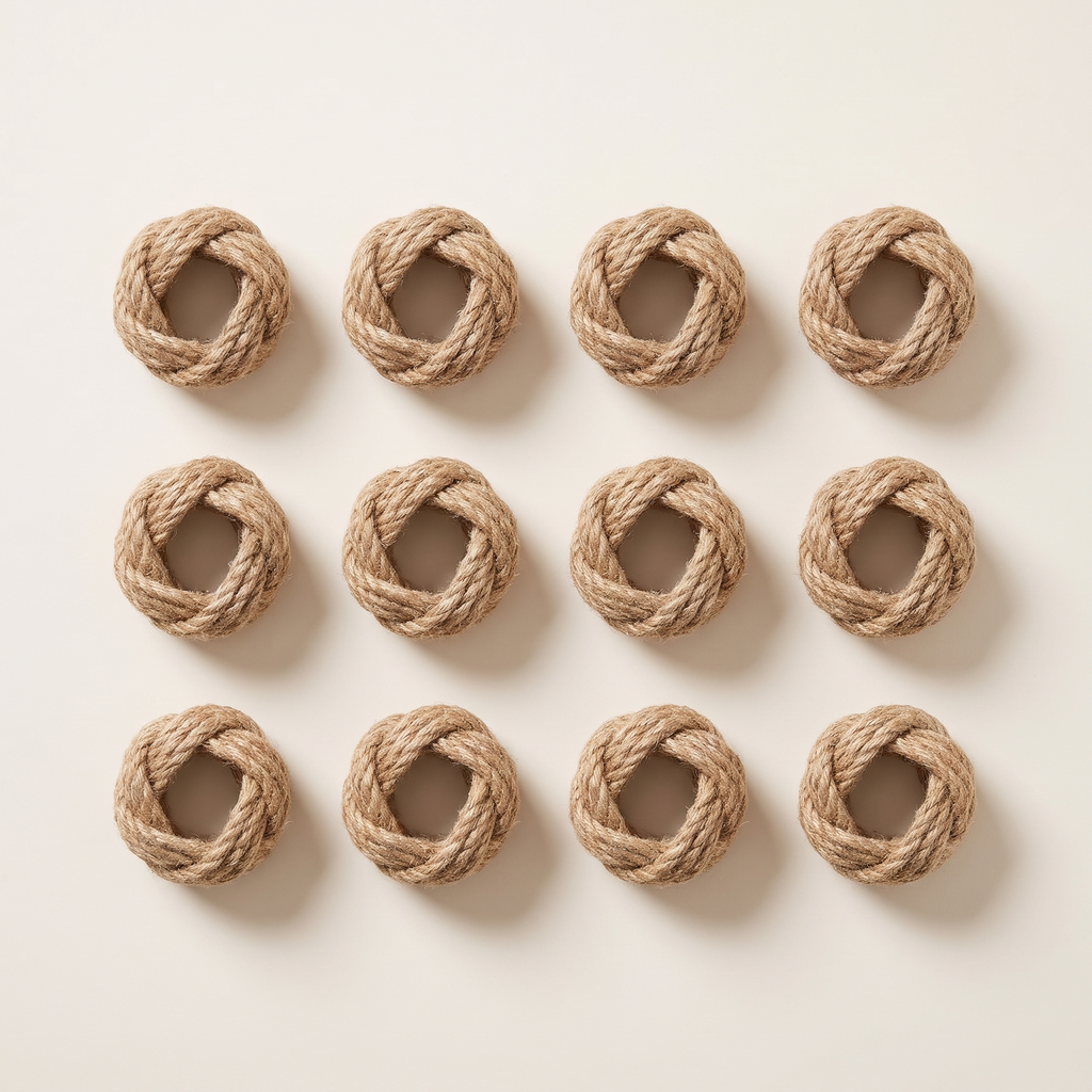 Braided jute napkin rings set of 12, product photo