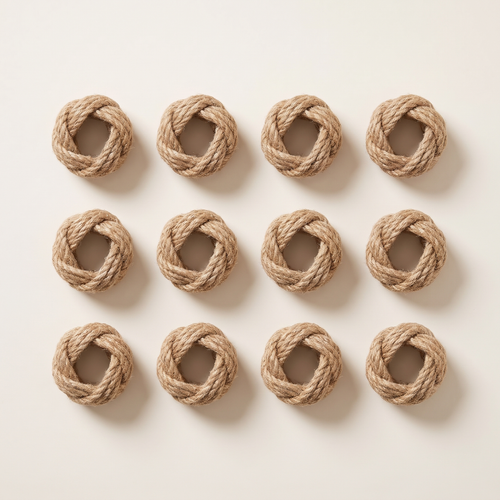 Braided jute napkin rings set of 12, product photo