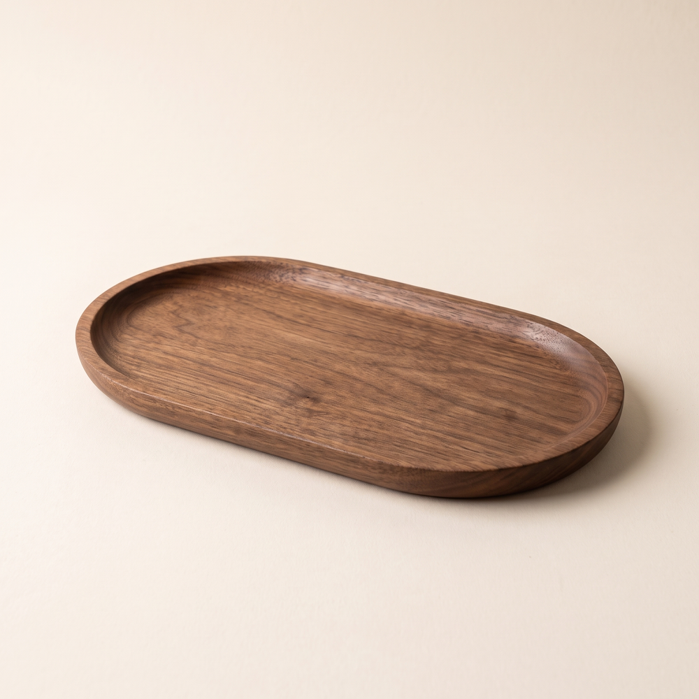 Walnut Wood Serving Tray, Japanese Solid Wood Plate for Dessert, Fruit and Breakfast, Round, Oval or Rectangle