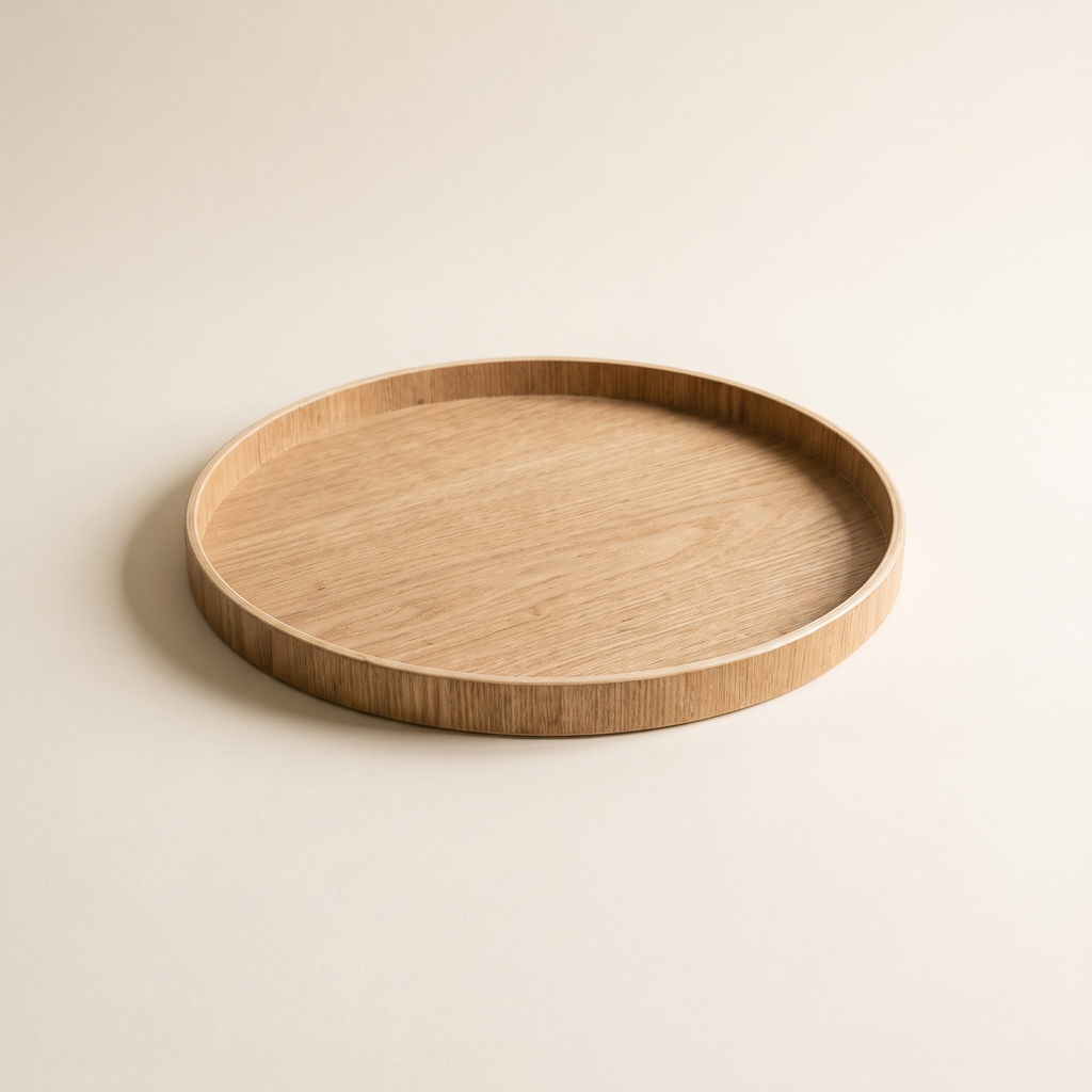 Round wooden serving tray, product photo